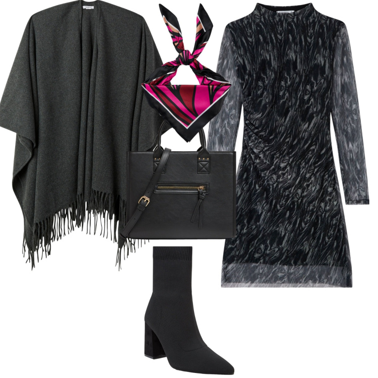 Outfit donna - Total look #1952219. Stile Vintage retrò per Ufficio. Abbinamento con shopping bag, vestiti, cappe, stivaletti, foulard.