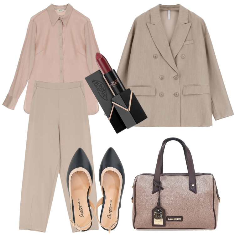 Outfit donna - Total look #1952221. per Ufficio. Abbinamento con rossetti, pantaloni, blazer, camicie, ballerine, borse a mano.