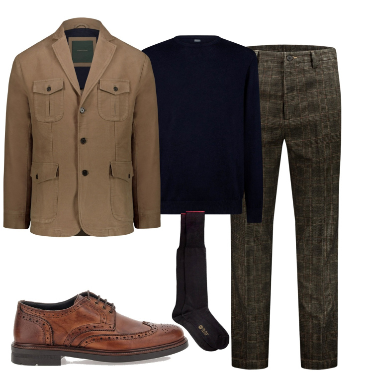 Outfit uomo - England calling. Stile Business/Elegante per Tutti i giorni. Abbinamento con scarpe stringate, pantaloni, blazer, calzini, maglieria.