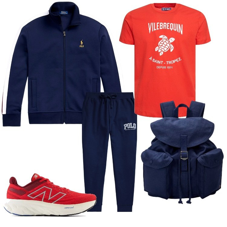 Outfit uomo - Sabato sport. Stile Casual per Sport. Abbinamento con scarpe sportive, borse sportive, pantaloni, giacche sportive, t-shirt.