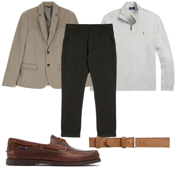 Outfit uomo - Total look #1952423. Stile Casual per Ufficio. Abbinamento con giacche, pantaloni, pullovers, orologi, scarpe stringate.