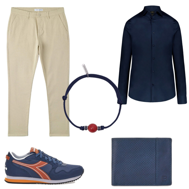 Outfit uomo - Casual per il sabato. Stile Casual per Serata speciale. Abbinamento con pantaloni, braccialetti, camicie, sneakers, portafogli.