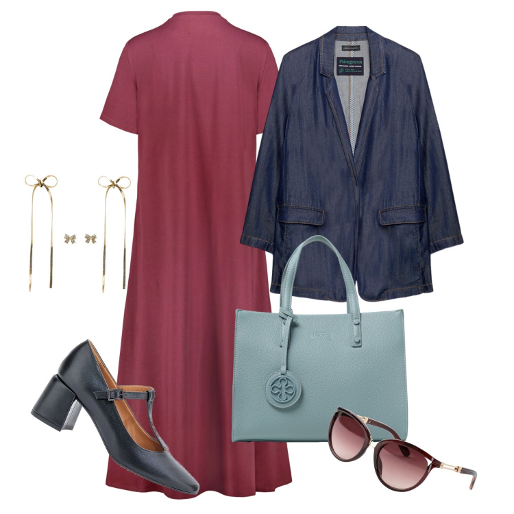 Outfit donna - Mary jane bon ton. Stile Bon Ton per Ufficio. Abbinamento con occhiali da sole, orecchini, décolleté, vestiti midi/longuette, blazer, borse tote.