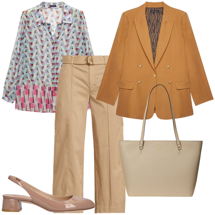 Outfit donna - Oggi bon ton. Stile Bon Ton per Ufficio. Abbinamento con borse tote, pantaloni, camicie, blazer, décolleté.