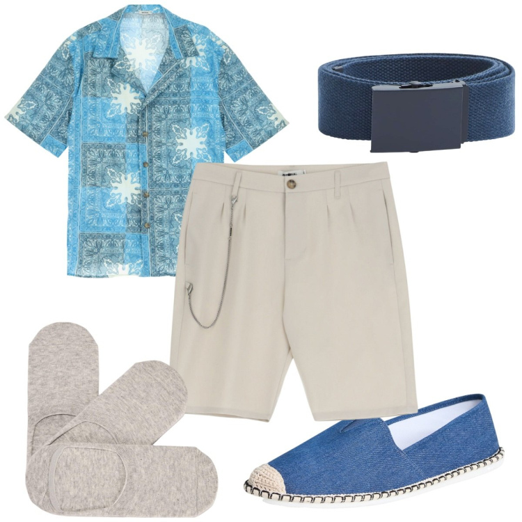 Outfit uomo - Total look #1952578. Stile Trendy per Tutti i giorni. Abbinamento con espadrillas, calzini, cinture, camicie a manica corta, bermuda.