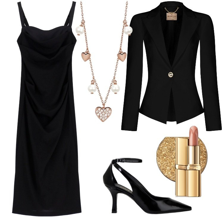 Outfit donna - Total look #1952629. Stile Bon Ton per Serata fuori. Abbinamento con rossetti, ombretti, collane, blazer, vestiti midi/longuette, décolleté.