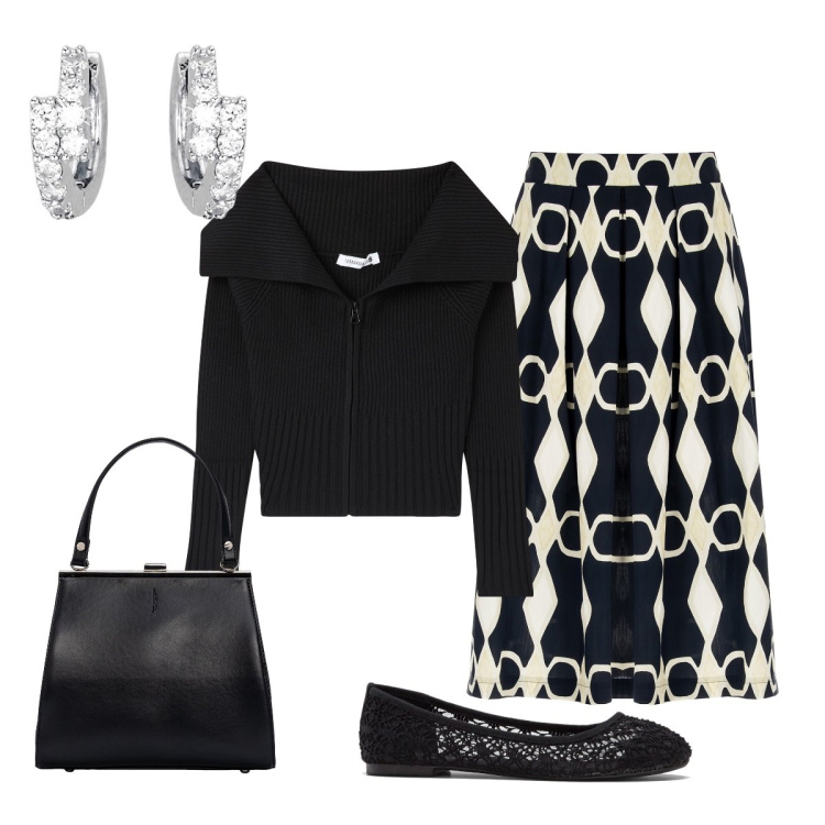 Outfit donna - Total look #1952676. Stile Bon Ton per Cerimonia. Abbinamento con ballerine, cardigans, orecchini, gonne longuette, clutch.