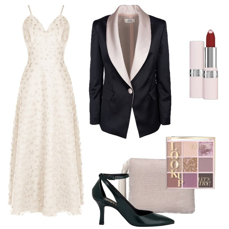 Outfit donna - Total look #1952687. Stile Bon Ton per Cerimonia. Abbinamento con ombretti, rossetti, vestiti lunghi, blazer, décolleté, pochette.