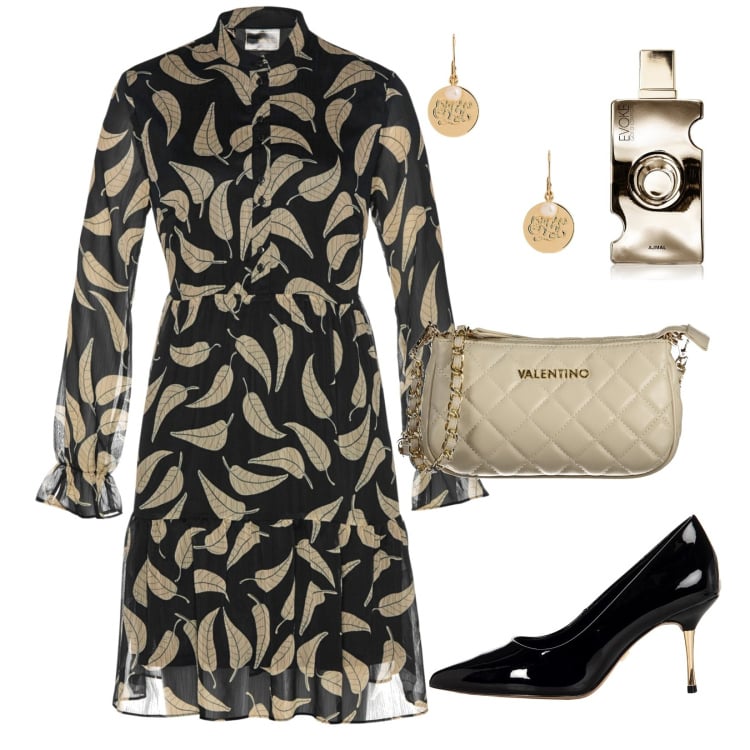 Outfit donna - Foglie d\'autunno!!!. Stile Chic per Serata fuori. Abbinamento con vestiti, profumi, décolleté, orecchini, borse a spalla.
