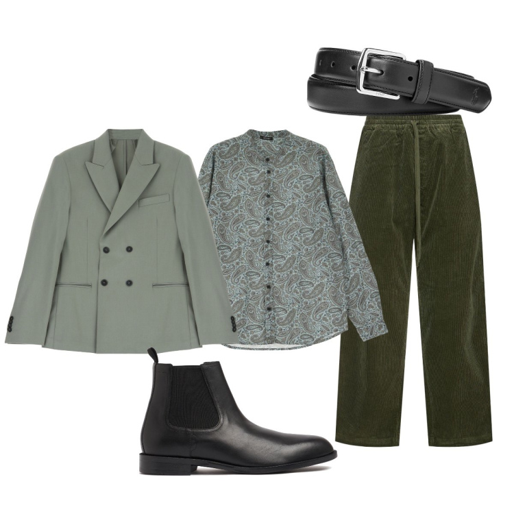 Outfit uomo - Cerimonia di settembre. Stile Business/Elegante per Cerimonia. Abbinamento con camicie, giacche, cinture, pantaloni, stivali e stivaletti.