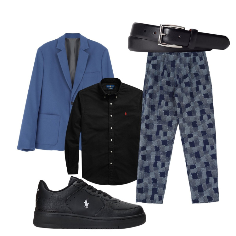 Outfit uomo - Elegante anche con le sneakers…perché no. Stile Trendy per Ufficio. Abbinamento con pantaloni cargo, giacche, cinture, sneakers, camicie.