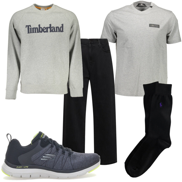 Outfit uomo - Il pomeriggio di libertà. Stile Casual per Tutti i giorni. Abbinamento con calzini, felpe, t-shirt, jeans, sneakers.