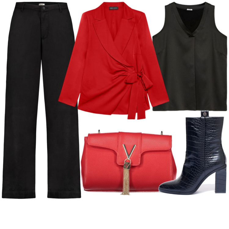 Outfit donna - Total look #1952859. Stile Chic per Ufficio. Abbinamento con stivaletti, top, blazer, pantaloni, borse a tracolla.