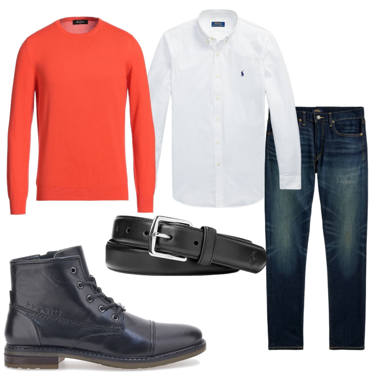 Outfit uomo - A pranzo dai genitori. Stile Trendy per Tutti i giorni. Abbinamento con pullovers, jeans, cinture, camicie, stivali e stivaletti.