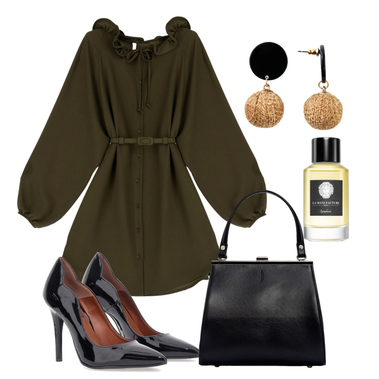 Outfit donna - Muschio a settembre. Stile Chic per Tutti i giorni. Abbinamento con orecchini, profumi, vestiti corti, décolleté, clutch.