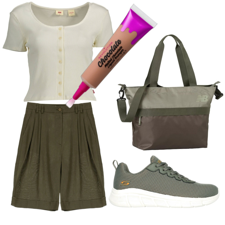 Outfit donna - Total look #1953092. Stile Casual per Tutti i giorni. Abbinamento con terre, borse tote, bermuda, sneakers, t-shirt.