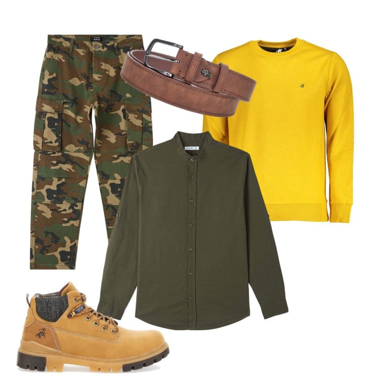 Outfit uomo - Per oggi stile urban. Stile Urban per Tutti i giorni. Abbinamento con camicie, pantaloni cargo, felpe, cinture, stivali e stivaletti.
