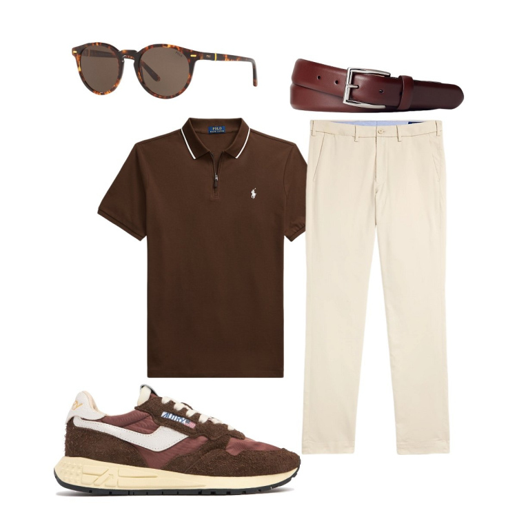 Outfit uomo - Total look #1953101. Stile Trendy per Tutti i giorni. Abbinamento con occhiali da sole, cinture, pantaloni chino, polo, sneakers.