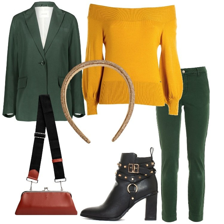 Outfit donna - Dolcezze autunnali. Stile Casual chic per Tutti i giorni. Abbinamento con cerchietti, maglieria, pantaloni, stivaletti, blazer, clutch.