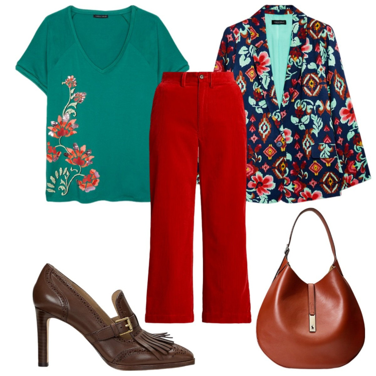 Outfit donna - Total look #1953170. Stile Trendy per Tutti i giorni. Abbinamento con blazer, t-shirt, borse a spalla, pantaloni, décolleté.