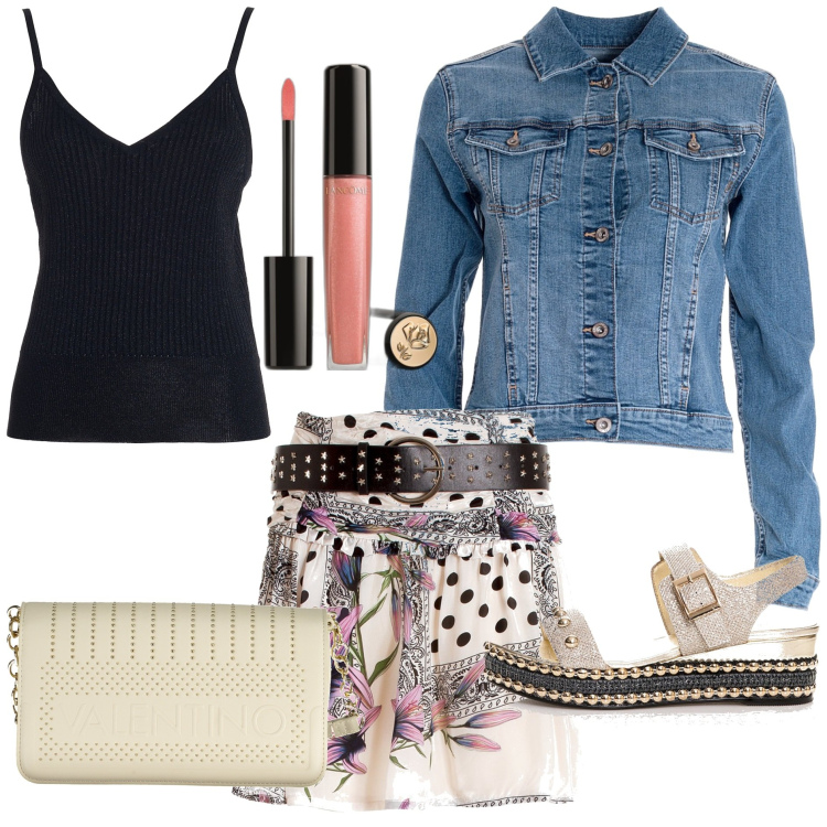 Outfit donna - Settembre sporty-chic. Stile Sporty chic per Tutti i giorni. Abbinamento con gloss, giacche, gonne, sandali, canottiere, borse a tracolla.
