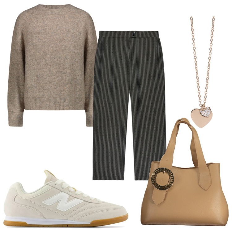 Outfit donna - Total look #1953182. Stile Casual per Tutti i giorni. Abbinamento con ciondoli, sneakers, maglieria, borse a spalla, pantaloni.