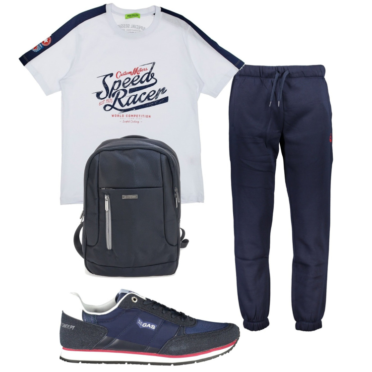 Outfit uomo - Total look #1953188. Stile Casual per Tutti i giorni. Abbinamento con t-shirt, pantaloni, borse sportive, scarpe sportive.