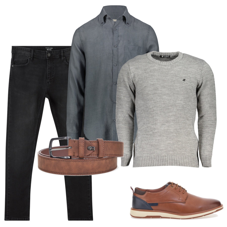 Outfit uomo - Casual per il sabato. Stile Casual per Tutti i giorni. Abbinamento con jeans skinny, scarpe stringate, maglieria, camicie, cinture.