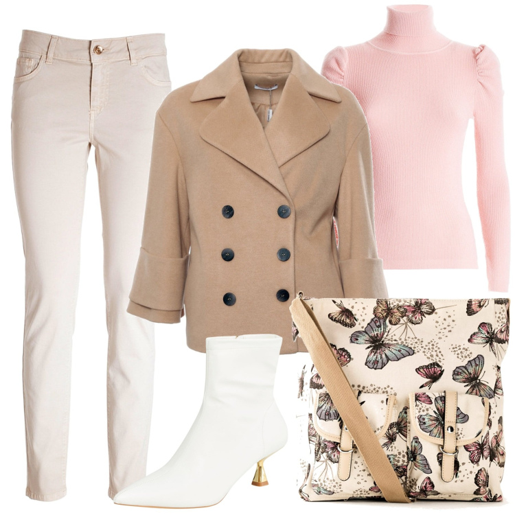 Outfit donna - Total look #1953207. Stile Bon Ton per Scuola/Università. Abbinamento con borse a tracolla, stivaletti, cappotti, jeans skinny, maglieria.