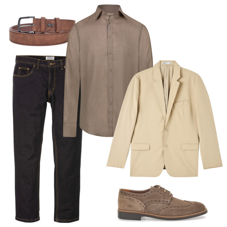 Outfit uomo - Lo stile low cost. Stile Casual per Ufficio. Abbinamento con jeans dritti, giacche, camicie, cinture, scarpe stringate.