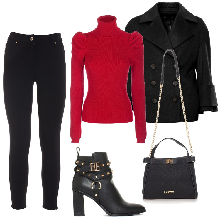 Outfit donna - Total look #1953211. Stile Rock per Serata fuori. Abbinamento con cappotti, maglieria, stivaletti, jeans, borse a tracolla.