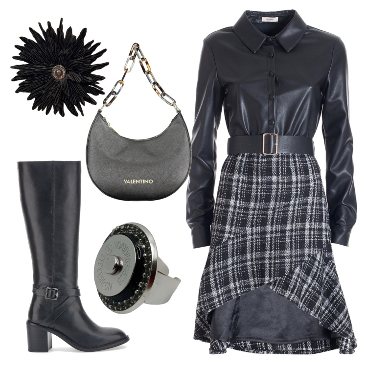 Outfit donna - Gioielli versatili - Claudia De Rosa. Stile Rock per Serata fuori. Abbinamento con vestiti asimmetrici, stivali, anelli, anelli, borse a spalla.