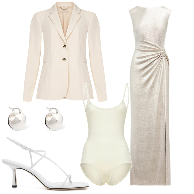 Outfit donna - Spesa curvy. Stile Bon Ton per Cerimonia. Abbinamento con blazer, vestiti, body, sandali in pelle, orecchini.
