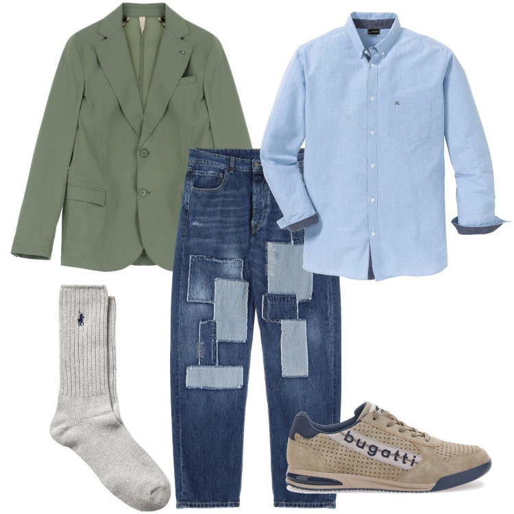 Outfit uomo - I jeans con le toppe. Stile Trendy per Serata speciale. Abbinamento con camicie, giacche, jeans, calzini, sneakers.