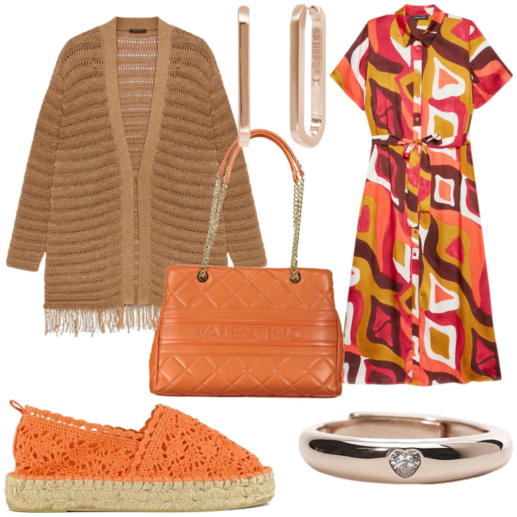 Outfit donna - Total look #1953419. Stile Casual chic per Ufficio. Abbinamento con anelli, orecchini, espadrillas, vestiti lunghi, cardigans, borse a spalla.