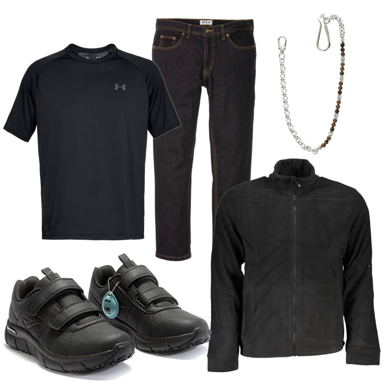 Outfit uomo - Total look #1953423. Stile Urban per Tutti i giorni. Abbinamento con jeans dritti, collane, sneakers, felpe, t-shirt.
