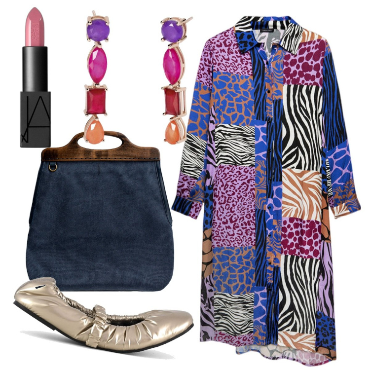 Outfit donna - Colori freddi in attesa dell\' inverno. Stile Chic per Serata fuori. Abbinamento con rossetti, orecchini, ballerine, vestiti chemisier, borse a tracolla.