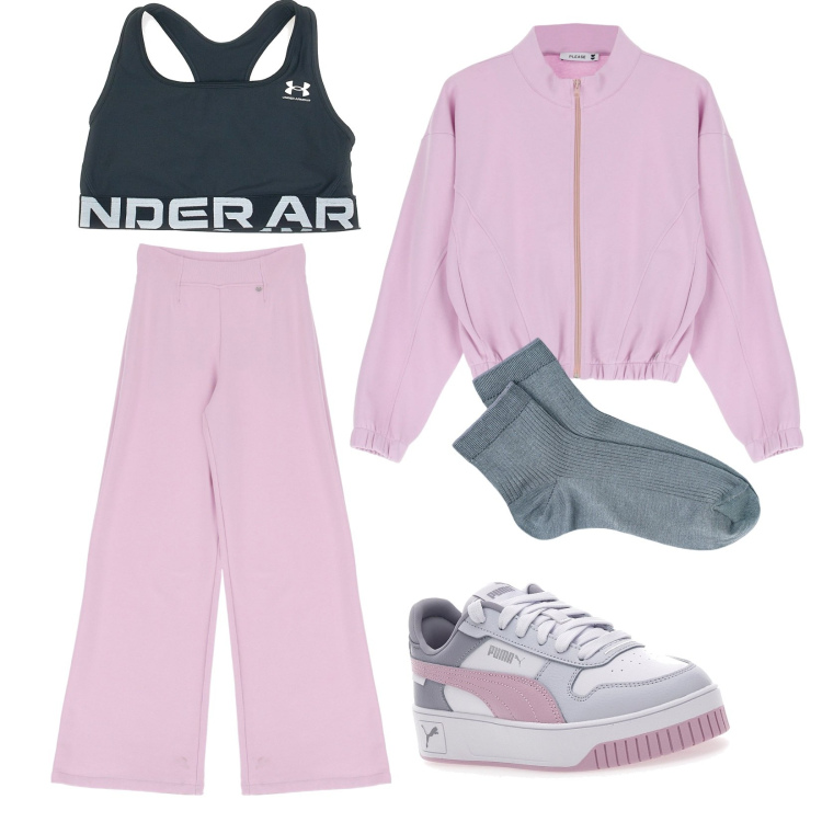 Outfit donna - Sport. Stile Casual per Sport. Abbinamento con pantaloni sportivi, felpe, collant, sneakers, top.