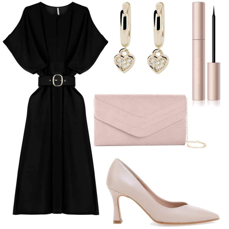 Outfit donna - Total look #1953497. Stile Chic per Serata fuori. Abbinamento con pochette, terre, orecchini, vestiti midi/longuette, décolleté.
