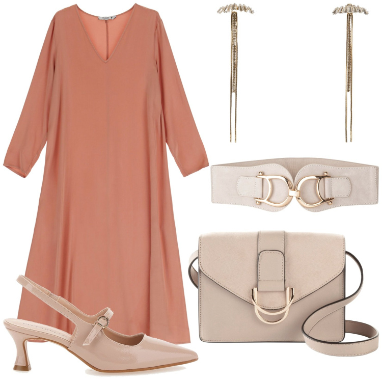 Outfit donna - Total look #1953516. Stile Chic per Serata fuori. Abbinamento con cinture, borse a tracolla, orecchini, vestiti midi/longuette, décolleté.