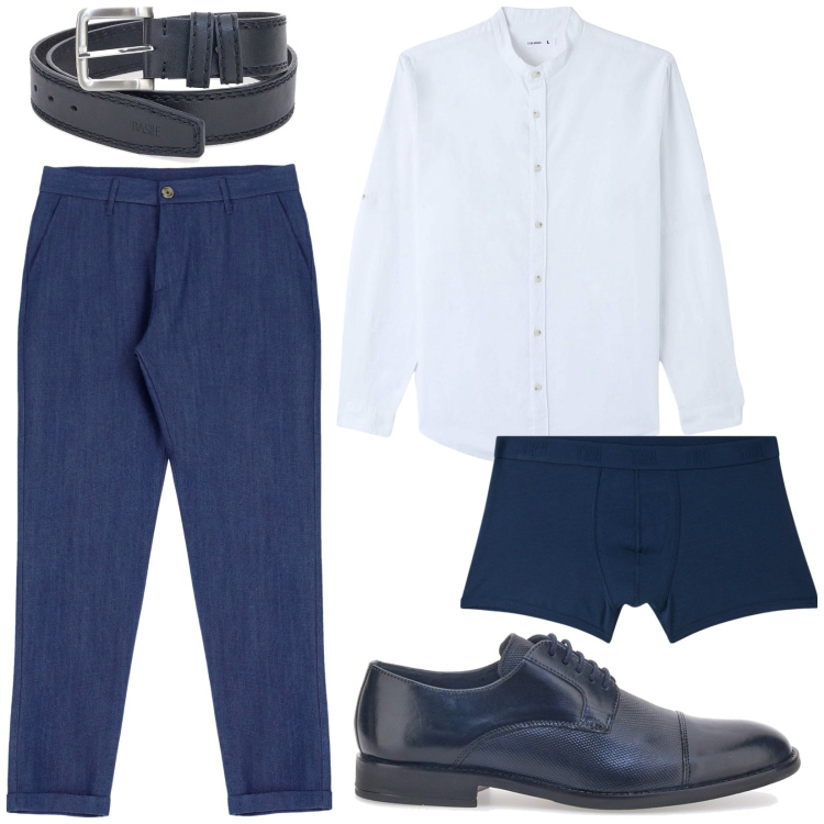Outfit uomo - Total look #1953522. Stile Business/Elegante per Ufficio. Abbinamento con camicie, boxer, jeans slim fit, cinture, scarpe stringate.