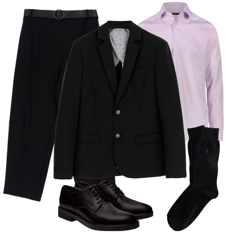 Outfit uomo - A Pranzo. Stile Casual per Ufficio. Abbinamento con giacche, pantaloni, calzini, scarpe stringate, camicie.