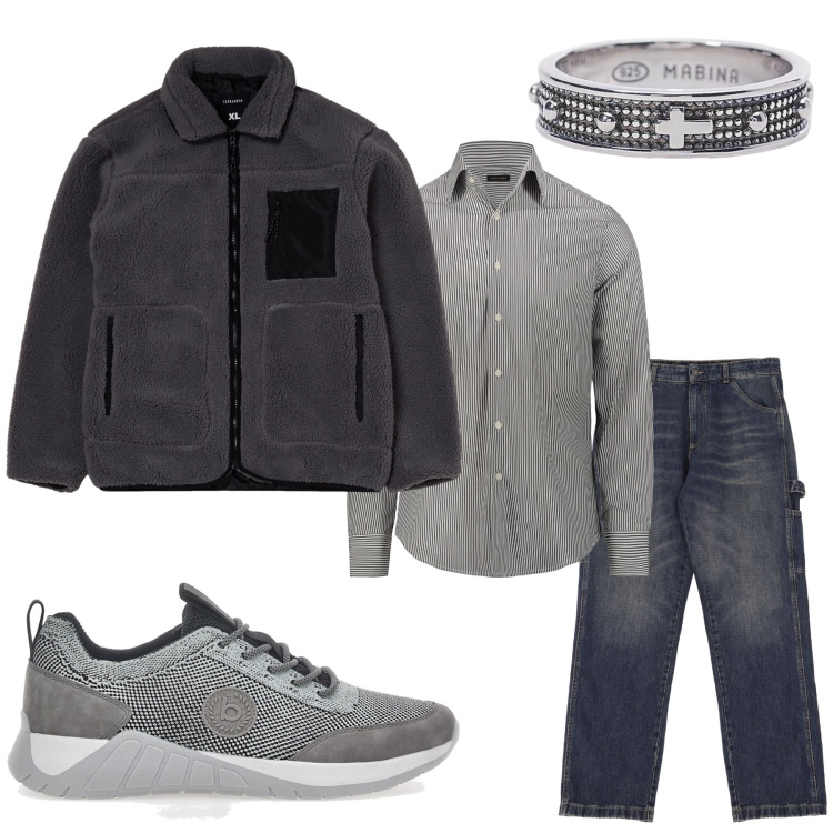 Outfit uomo - Total look #1953540. Stile Casual per Tutti i giorni. Abbinamento con giacche, anelli, jeans, sneakers, camicie.