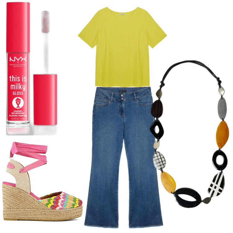 Outfit donna - Total look #1953546. Abbinamento con gloss, jeans, collane, sandali col tacco, bluse.
