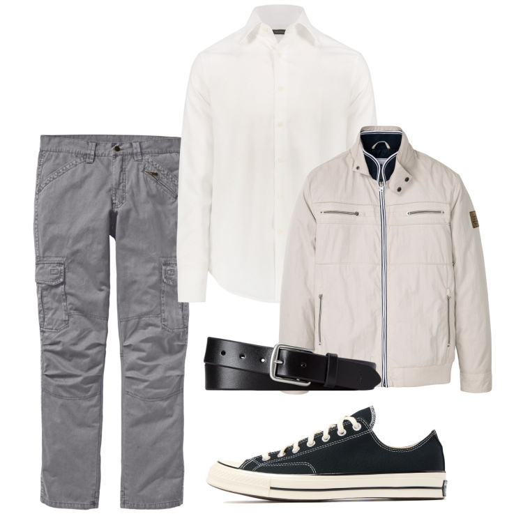 Outfit uomo - Urban in camicia. Stile Urban per Tutti i giorni. Abbinamento con pantaloni cargo, giacche, cinture, camicie, sneakers.