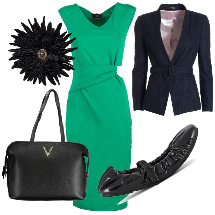 Outfit donna - Total look #1953556. per Ufficio. Abbinamento con vestiti midi/longuette, blazer, ballerine, borse a spalla, anelli.