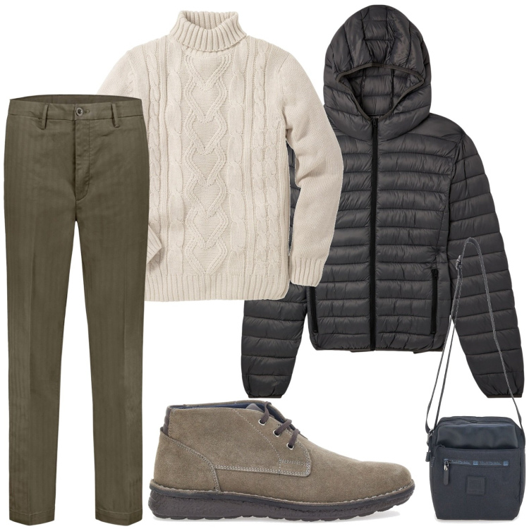 Outfit uomo - Autunno nell\'aria. Stile Trendy per Ufficio. Abbinamento con maglieria, giacche, portafogli, pantaloni, scarpe stringate.