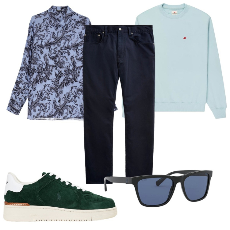 Outfit uomo - Total look #1953639. Stile Trendy per Tutti i giorni. Abbinamento con felpe, camicie, pantaloni, occhiali da sole, sneakers.