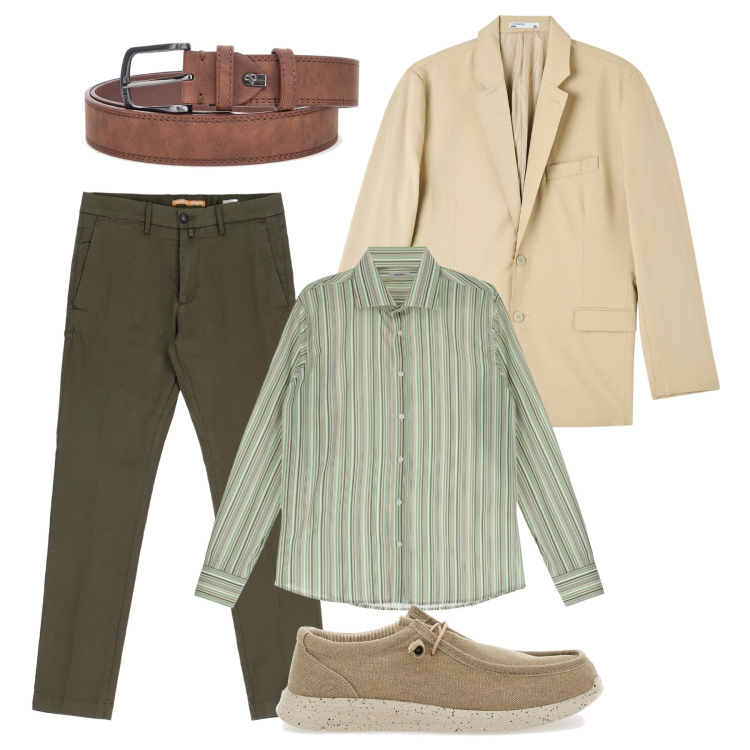 Outfit uomo - Sereno settembre. Stile Casual per Tutti i giorni. Abbinamento con giacche, camicie, pantaloni, scarpe stringate, cinture.