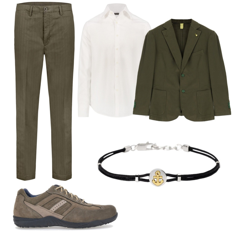 Outfit uomo - Colori autunnali. Stile Casual per Ufficio. Abbinamento con braccialetti, giacche, pantaloni, scarpe stringate, camicie.